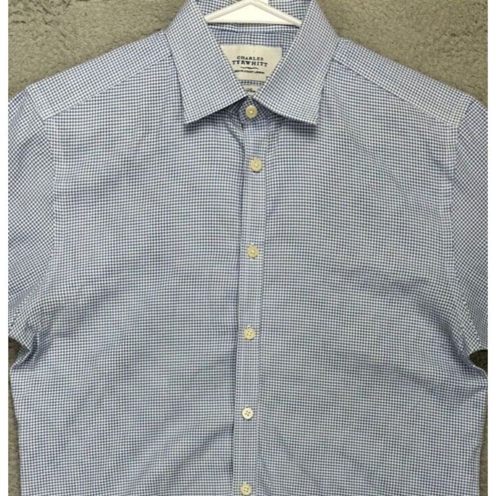 Charles Tyrwhitt Shirt Men 15.5-33 Blue Geometric Dress Extra Slim Fit Button Up